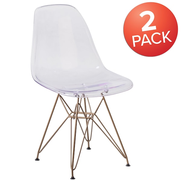 Flash Furniture Elon Series Ghost Chair with Gold Metal Base - 2-FH-130-CPC1-GG