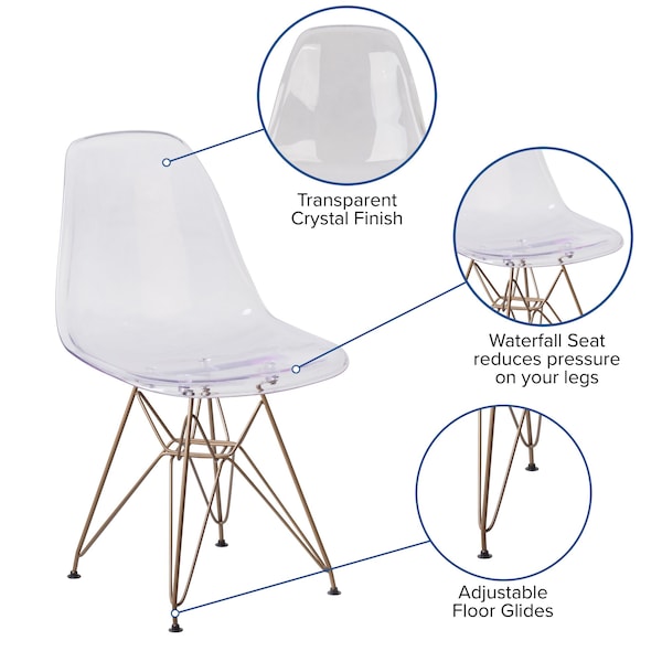 Flash Furniture Elon Series Ghost Chair with Gold Metal Base - 2-FH-130-CPC1-GG