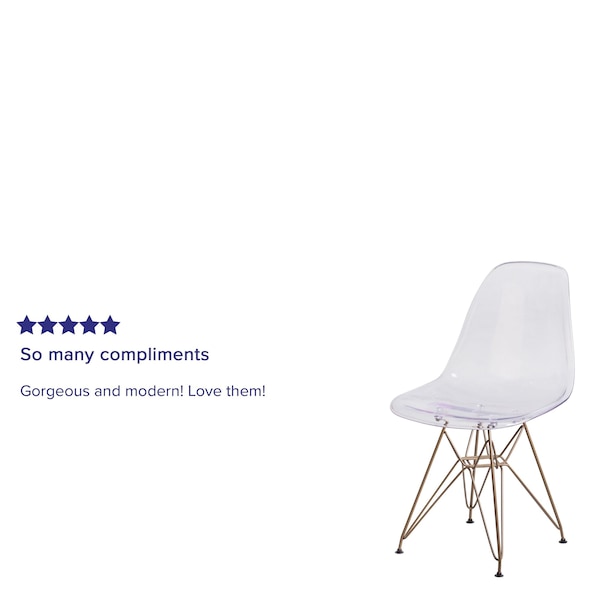 Flash Furniture Elon Series Ghost Chair with Gold Metal Base - 2-FH-130-CPC1-GG