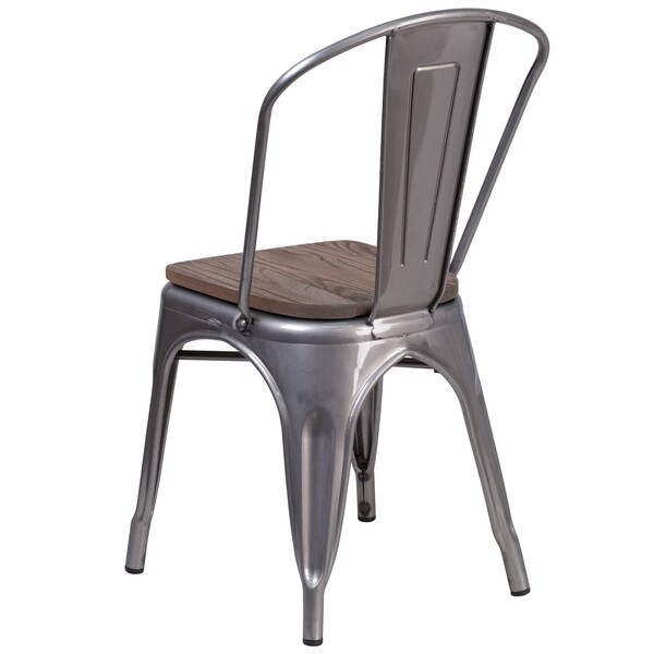 Flash Furniture Clear Coated Metal Stackable Chair with Wood Seat - 4-XU-DG-TP001-WD-GG