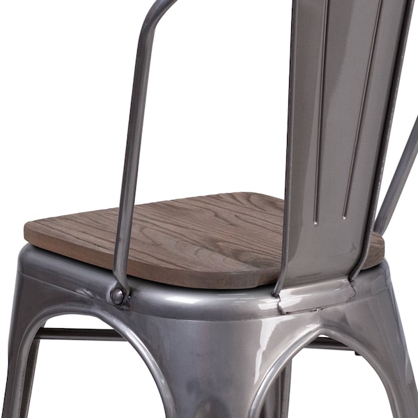 Flash Furniture Clear Coated Metal Stackable Chair with Wood Seat - 4-XU-DG-TP001-WD-GG