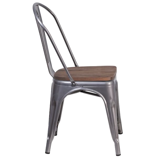 Flash Furniture Clear Coated Metal Stackable Chair with Wood Seat - 4-XU-DG-TP001-WD-GG