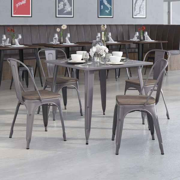 Flash Furniture Clear Coated Metal Stackable Chair with Wood Seat - 4-XU-DG-TP001-WD-GG