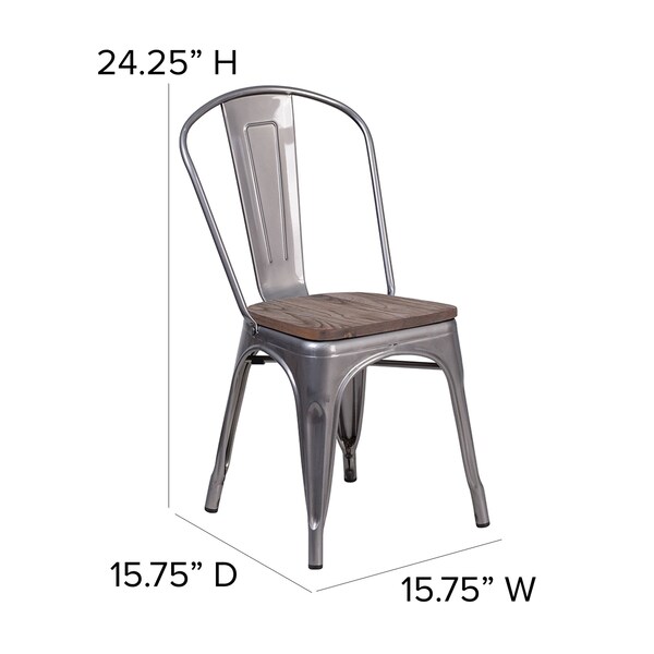 Flash Furniture Clear Coated Metal Stackable Chair with Wood Seat - 4-XU-DG-TP001-WD-GG