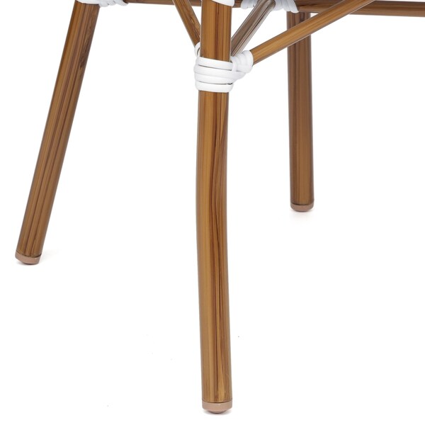 Flash Furniture Lourdes Thonet French Bistro Stacking Chair w/Arms, White/Gray PE Rattan/Bamboo Print Alum Frame - SDA-AD642002A-WHGY-NAT-GG