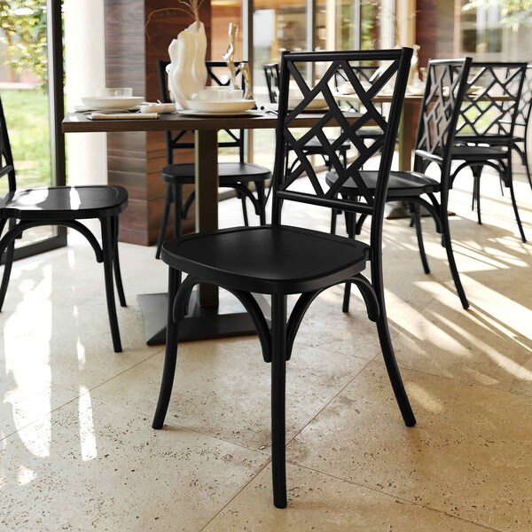Flash Furniture Brooklyn Commercial Grade Black Solid Wood Stackable Dining Chair with Intricate Back Detail - ZH-8100-5-BLK-GG