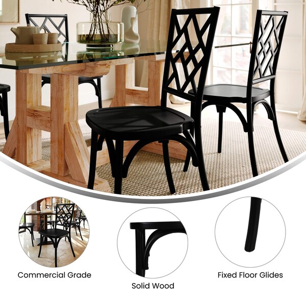 Flash Furniture Brooklyn Commercial Grade Black Solid Wood Stackable Dining Chair with Intricate Back Detail - ZH-8100-5-BLK-GG