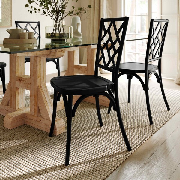 Flash Furniture Brooklyn Commercial Grade Black Solid Wood Stackable Dining Chair with Intricate Back Detail - ZH-8100-5-BLK-GG
