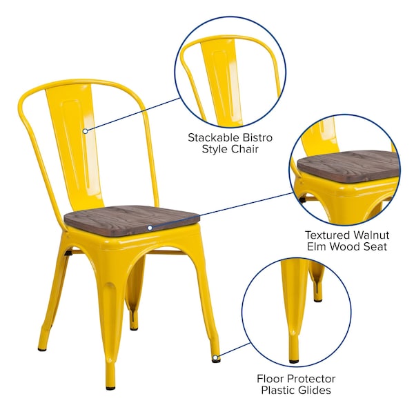 Flash Furniture Metal Stack Chair, Yellow - CH-31230-YL-WD-GG