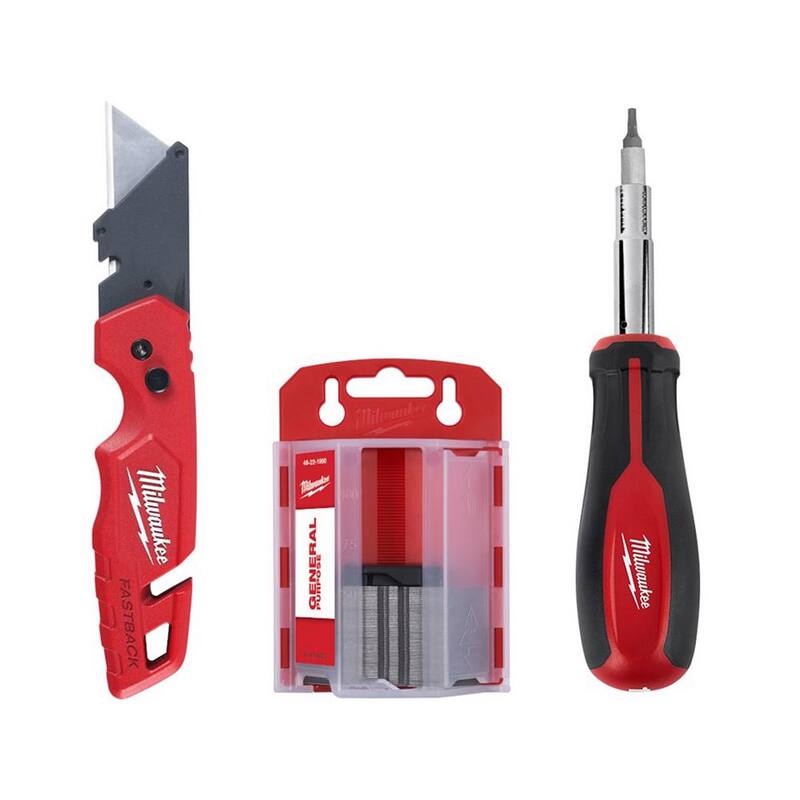 Milwaukee FASTBACK Folding Utility Knife with Blade Storage and 50-Pack General Purpose Utility Blade Set w/11-in-1 Screwdriver - 48-22-1504-48-22-2761
