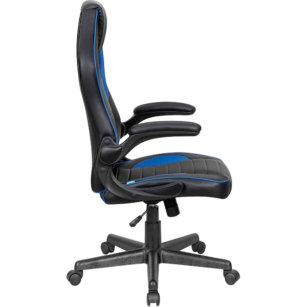 Global Industrial Racing/Gaming Chair, Mid Back, Synthetic Leather, Black/Blue - 695854BL