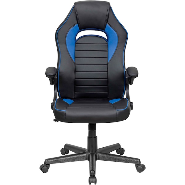 Global Industrial Racing/Gaming Chair, Mid Back, Synthetic Leather, Black/Blue - 695854BL