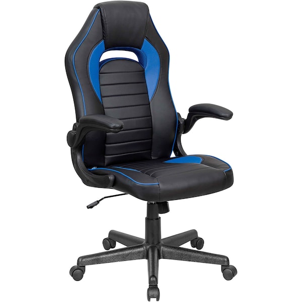 Global Industrial Racing/Gaming Chair, Mid Back, Synthetic Leather, Black/Blue - 695854BL