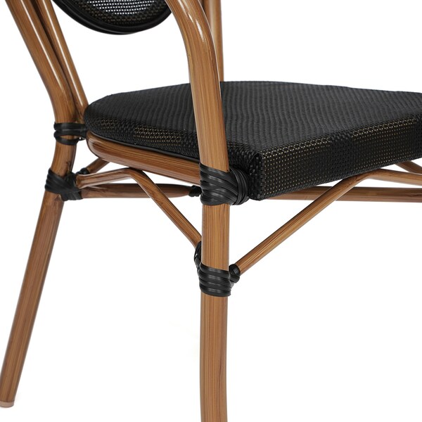 Flash Furniture Marseille Thonet French Bistro Stacking Chair w/Arms, Black Textilene and Bamboo Print Alum Frame - SDA-AD642002A-TXT-BK-NAT-GG