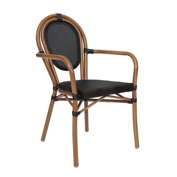 Flash Furniture Marseille Thonet French Bistro Stacking Chair w/Arms, Black Textilene and Bamboo Print Alum Frame - SDA-AD642002A-TXT-BK-NAT-GG