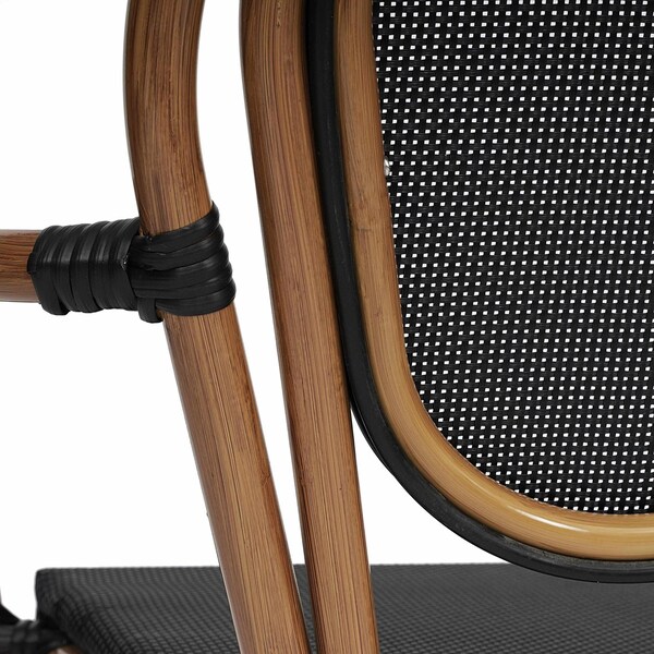 Flash Furniture Marseille Thonet French Bistro Stacking Chair w/Arms, Black Textilene and Bamboo Print Alum Frame - SDA-AD642002A-TXT-BK-NAT-GG
