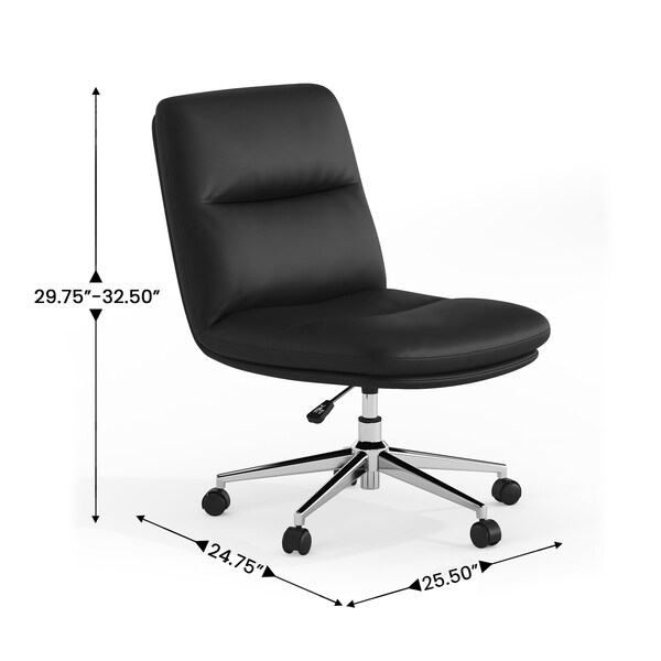 Flash Furniture Chloe Mid-Back Black Padded LeatherSoft Armless Chair w/Wheels, Swivel Function, and Chrome Frame - CH-232174-1-BK-GG