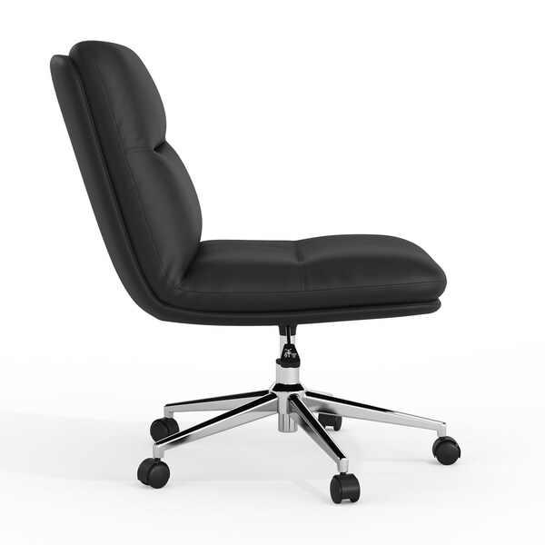 Flash Furniture Chloe Mid-Back Black Padded LeatherSoft Armless Chair w/Wheels, Swivel Function, and Chrome Frame - CH-232174-1-BK-GG