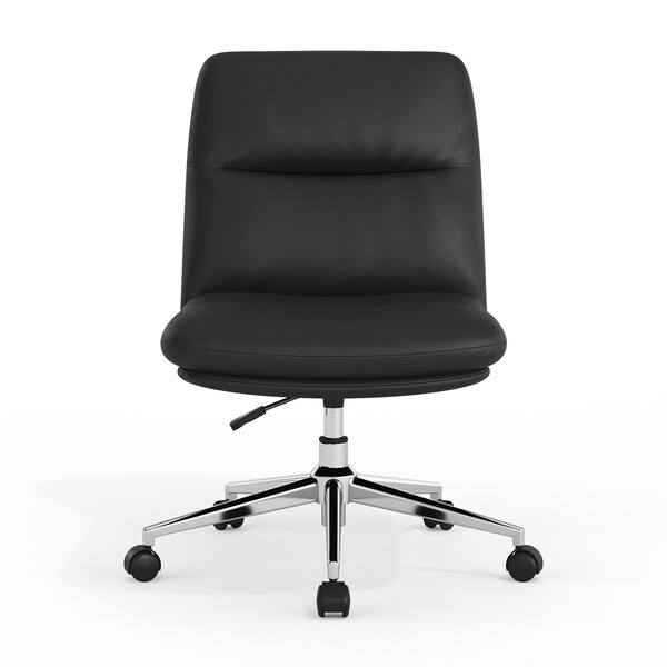Flash Furniture Chloe Mid-Back Black Padded LeatherSoft Armless Chair w/Wheels, Swivel Function, and Chrome Frame - CH-232174-1-BK-GG