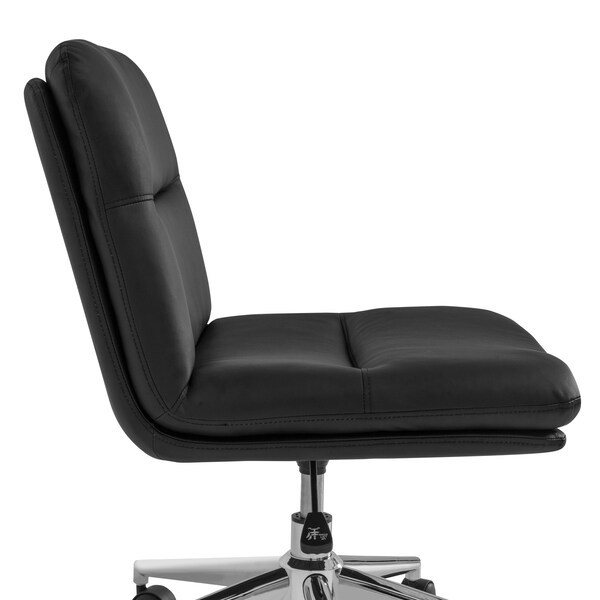 Flash Furniture Chloe Mid-Back Black Padded LeatherSoft Armless Chair w/Wheels, Swivel Function, and Chrome Frame - CH-232174-1-BK-GG