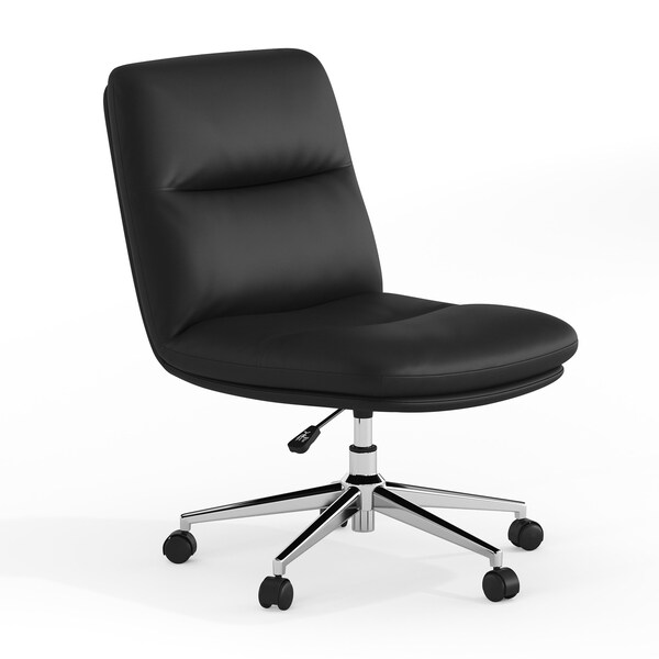 Flash Furniture Chloe Mid-Back Black Padded LeatherSoft Armless Chair w/Wheels, Swivel Function, and Chrome Frame - CH-232174-1-BK-GG