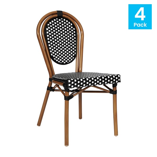 Flash Furniture Lourdes Thonet French Bistro Stack Chair Natural/White PE Rattan and Bamboo Alum Frme, Natural, 4PK - 4-SDA-AD642002S-BKWH-NAT-GG