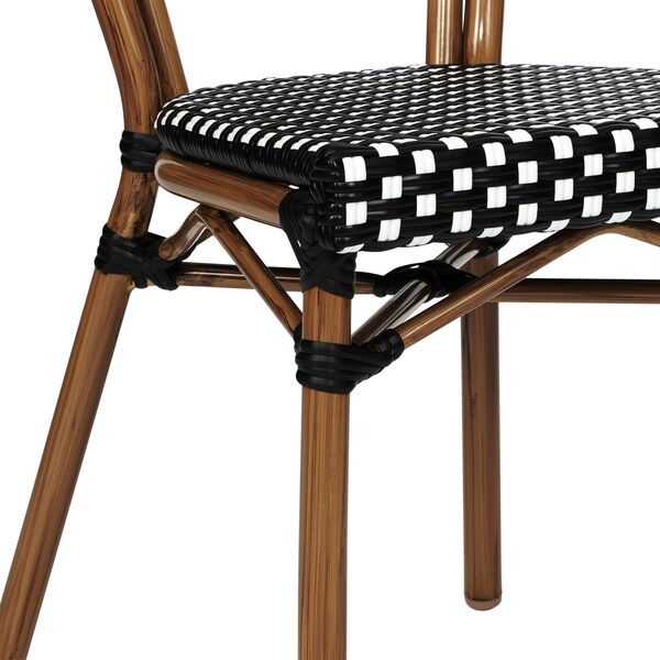 Flash Furniture Lourdes Thonet French Bistro Stack Chair Natural/White PE Rattan and Bamboo Alum Frme, Natural, 4PK - 4-SDA-AD642002S-BKWH-NAT-GG