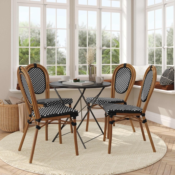 Flash Furniture Lourdes Thonet French Bistro Stack Chair Natural/White PE Rattan and Bamboo Alum Frme, Natural, 4PK - 4-SDA-AD642002S-BKWH-NAT-GG