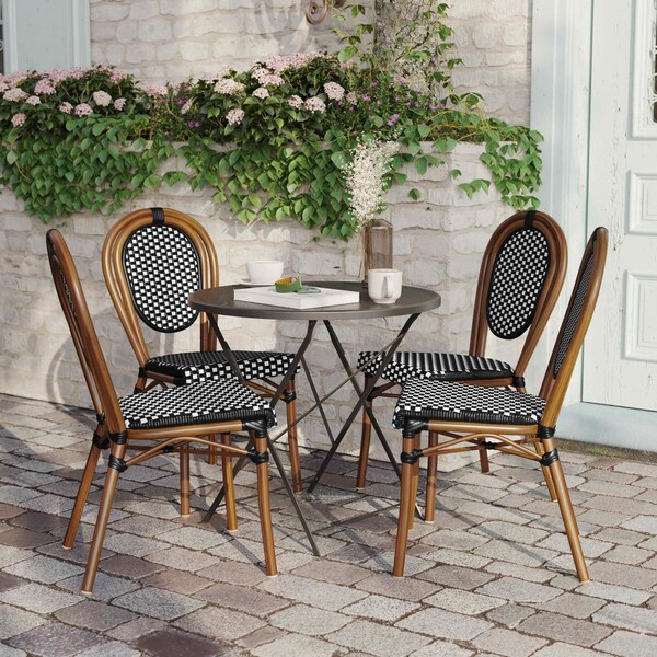 Flash Furniture Lourdes Thonet French Bistro Stack Chair Natural/White PE Rattan and Bamboo Alum Frme, Natural, 4PK - 4-SDA-AD642002S-BKWH-NAT-GG