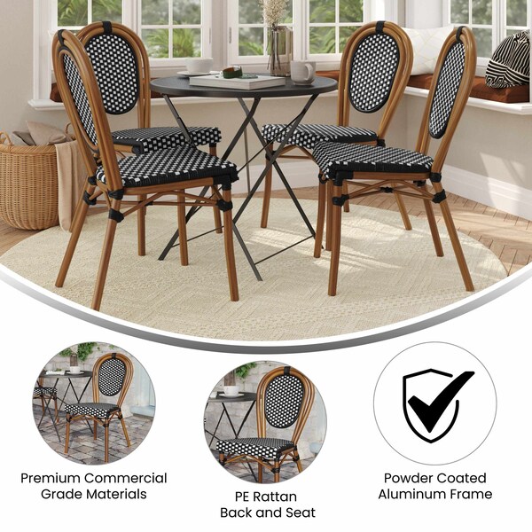Flash Furniture Lourdes Thonet French Bistro Stack Chair Natural/White PE Rattan and Bamboo Alum Frme, Natural, 4PK - 4-SDA-AD642002S-BKWH-NAT-GG