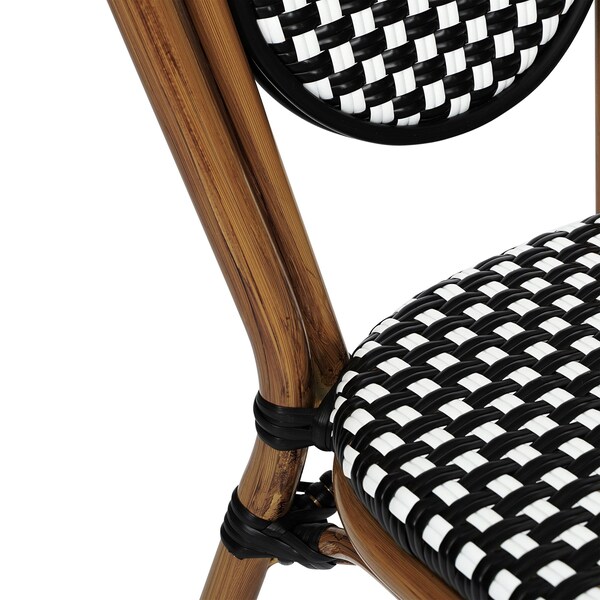 Flash Furniture Lourdes Thonet French Bistro Stack Chair Natural/White PE Rattan and Bamboo Alum Frme, Natural, 4PK - 4-SDA-AD642002S-BKWH-NAT-GG