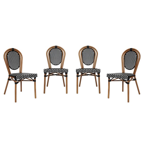Flash Furniture Lourdes Thonet French Bistro Stack Chair Natural/White PE Rattan and Bamboo Alum Frme, Natural, 4PK - 4-SDA-AD642002S-BKWH-NAT-GG