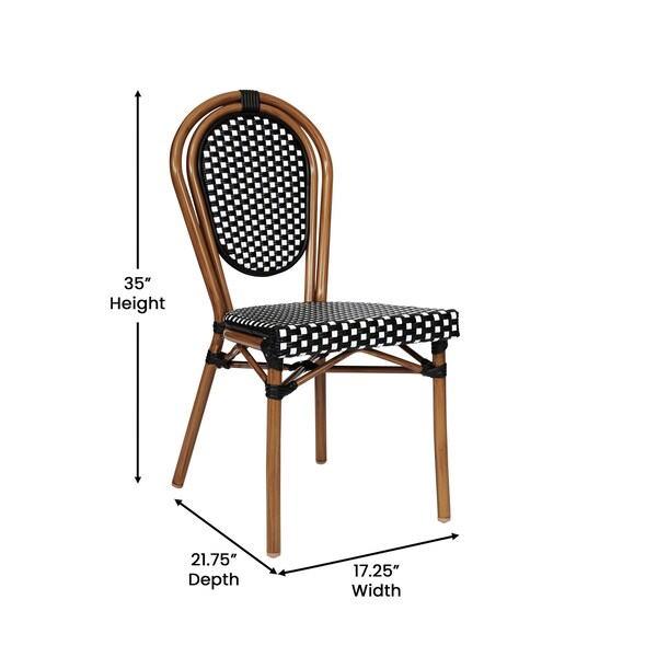 Flash Furniture Lourdes Thonet French Bistro Stack Chair Natural/White PE Rattan and Bamboo Alum Frme, Natural, 4PK - 4-SDA-AD642002S-BKWH-NAT-GG