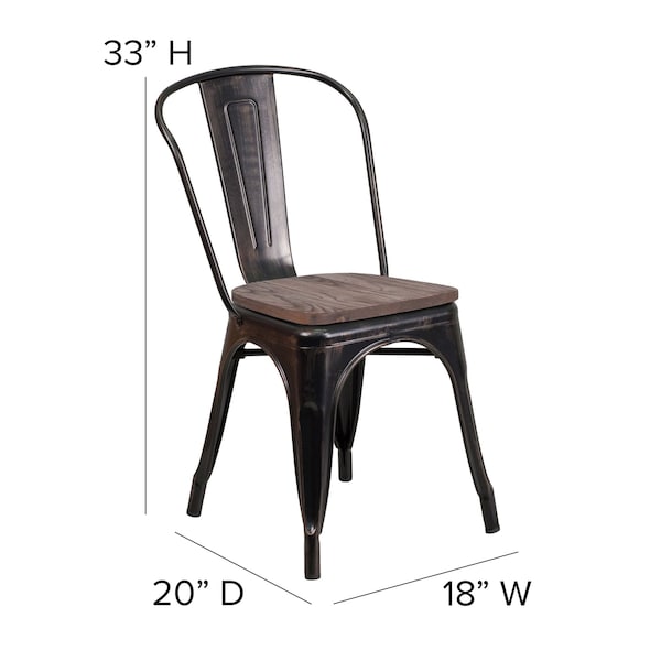 Flash Furniture Antique Gold Metal Chair, Black - CH-31230-BQ-WD-GG