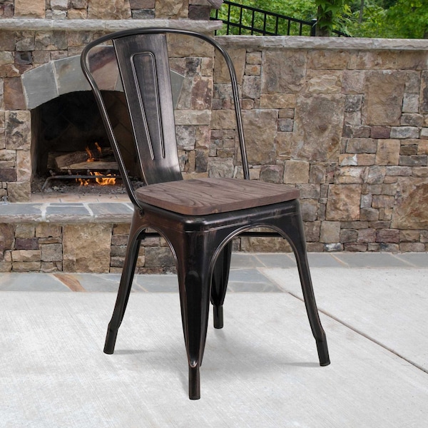 Flash Furniture Antique Gold Metal Chair, Black - CH-31230-BQ-WD-GG
