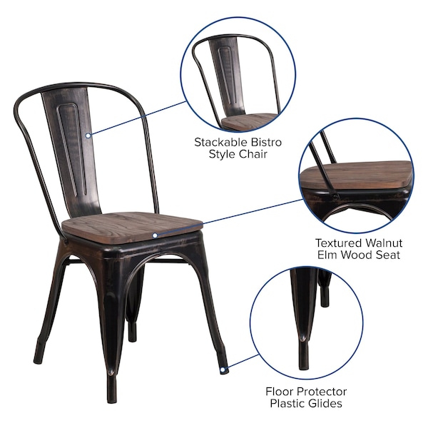 Flash Furniture Antique Gold Metal Chair, Black - CH-31230-BQ-WD-GG