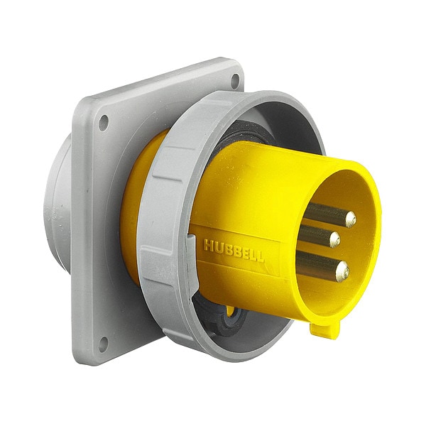 Hubbell IEC Pin and Sleeve Inlet, 20A, 125V, Yellow - HBL320B4W