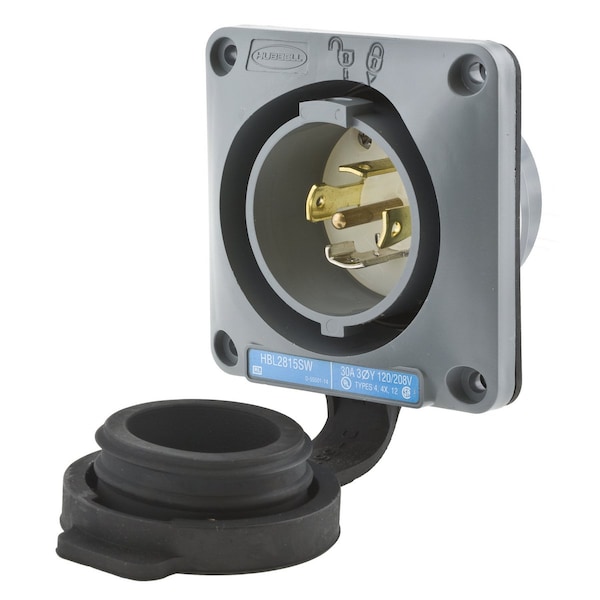 Hubbell 30A Watertight Flanged Twist-Lock Inlet 4P 5W 120/208VAC - HBL2815SW