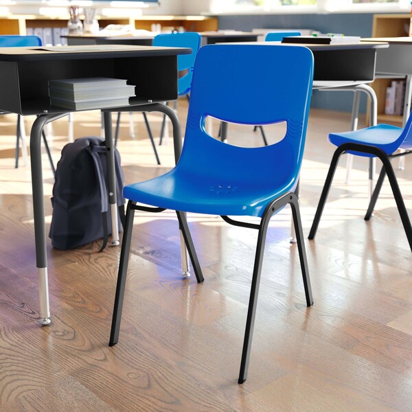 Flash Furniture HERCULES HD Comfort Classroom Stack Chair w/Powder-Coated Frame and Navy Ergonomic Back and Seat - SF-CH003-NVY-BLK-GG