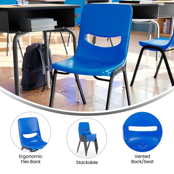 Flash Furniture HERCULES HD Comfort Classroom Stack Chair w/Powder-Coated Frame and Navy Ergonomic Back and Seat - SF-CH003-NVY-BLK-GG