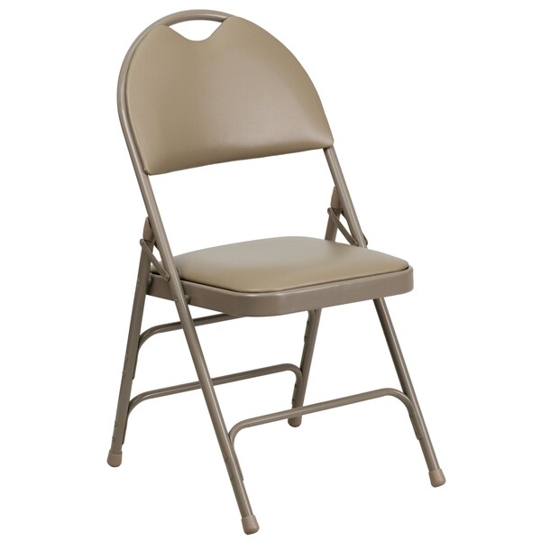 Flash Furniture Fldng Chair w/Easy Carry Hnldl, Beige Vnl - HA-MC705AV-3-BGE-GG