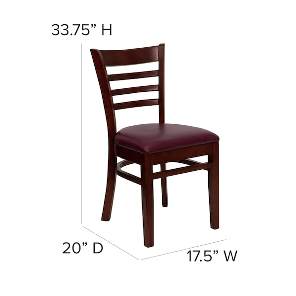 Flash Furniture Hercules Restaurant Chair, Wood Back, 17-1/4 in W 20" L 33-3/4" H, Vinyl Seat - XU-DGW0005LAD-MAH-BURV-GG