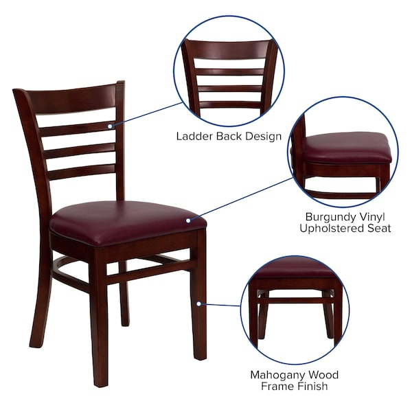 Flash Furniture Hercules Restaurant Chair, Wood Back, 17-1/4 in W 20" L 33-3/4" H, Vinyl Seat - XU-DGW0005LAD-MAH-BURV-GG