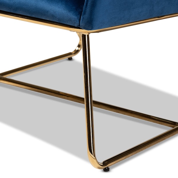 Baxton Studio Sennet Navy Blue Velvet Upholstered Gold Finished Armchair - 160-9910