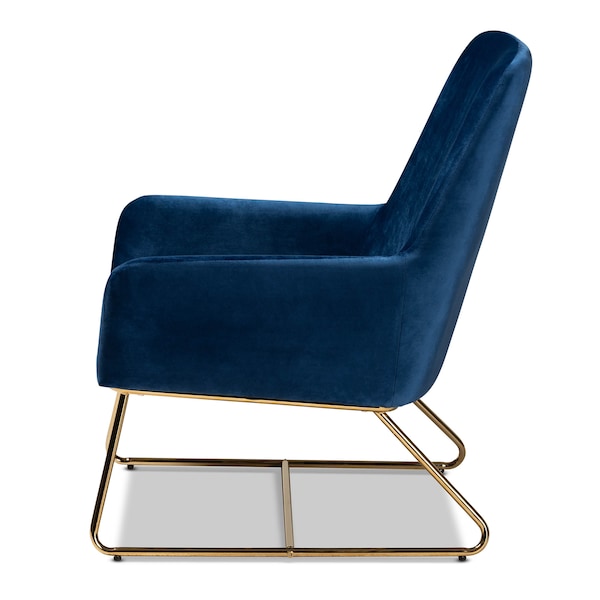 Baxton Studio Sennet Navy Blue Velvet Upholstered Gold Finished Armchair - 160-9910