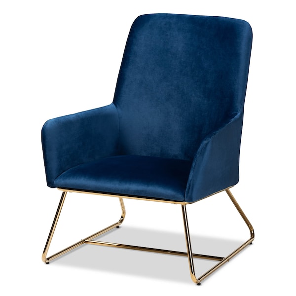 Baxton Studio Sennet Navy Blue Velvet Upholstered Gold Finished Armchair - 160-9910