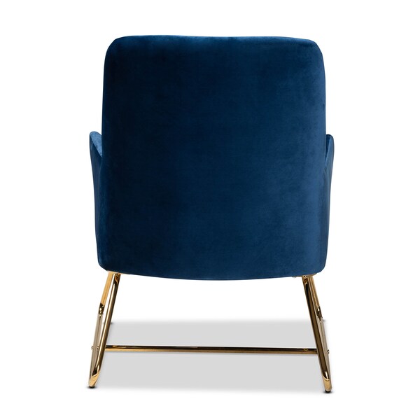 Baxton Studio Sennet Navy Blue Velvet Upholstered Gold Finished Armchair - 160-9910
