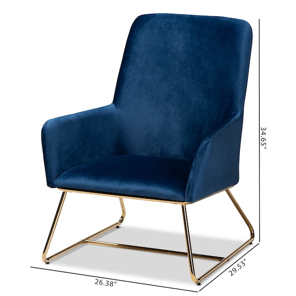 Baxton Studio Sennet Navy Blue Velvet Upholstered Gold Finished Armchair - 160-9910