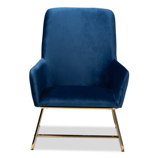 Baxton Studio Sennet Navy Blue Velvet Upholstered Gold Finished Armchair - 160-9910