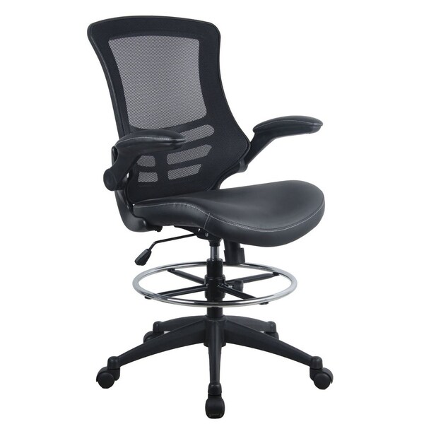 We'Re It Flip-2 Mesh Back Drafting Stool, with Footring, Flip-up Arms and Black Eco Leather Seat - RI8815D-ECB